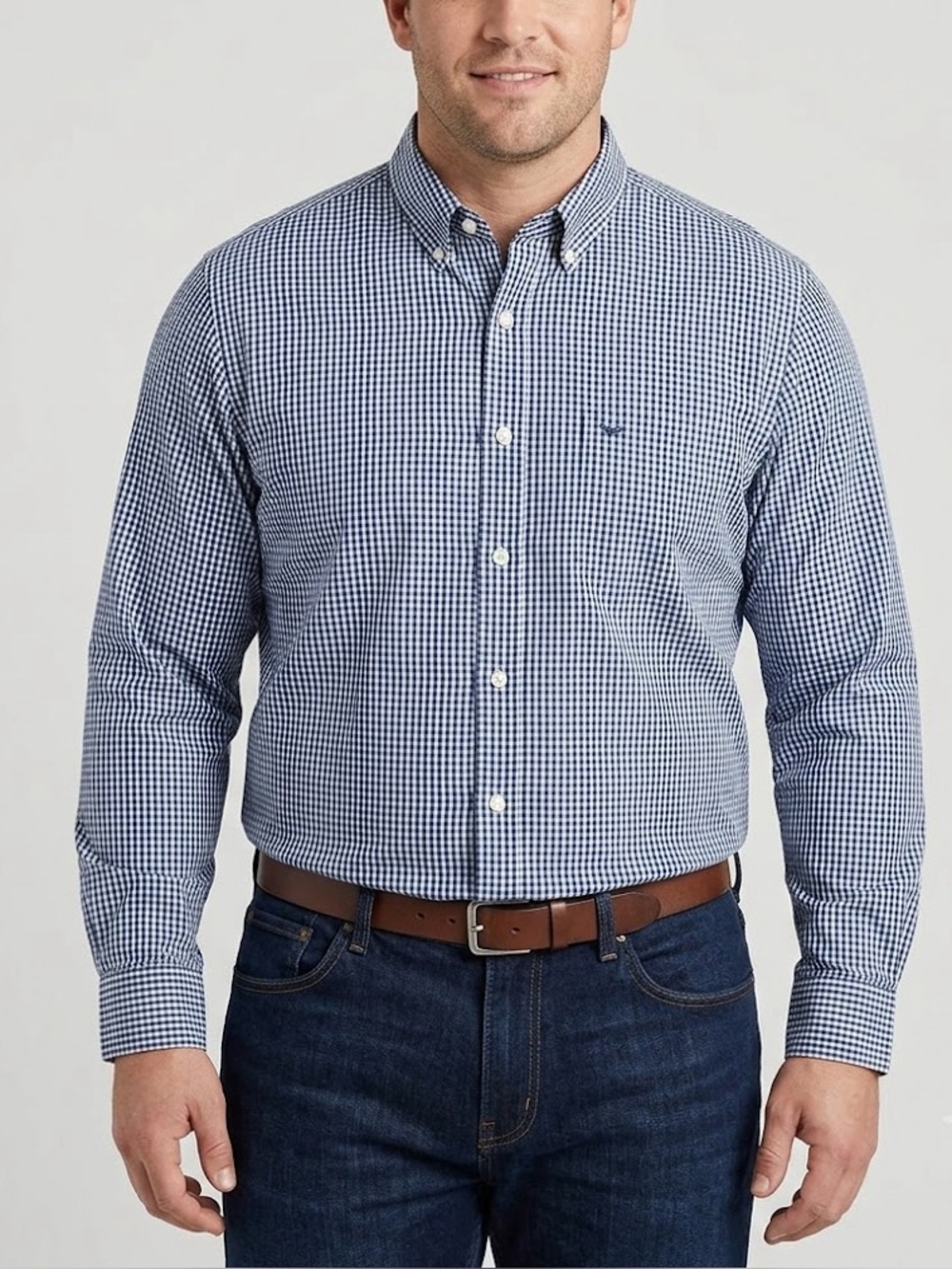 Mens Dockers Blue & White Checkered Dress Shirt, Medium, Button Down Long Sleeve